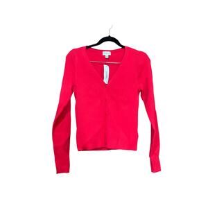 Y2K The Drop Women's Anya Fitted Rib Cardigan Sweater Red NWT Medium